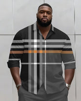 Big & Tall Men's Business Classic Plaid Long Sleeve Shirt And Shorts Set